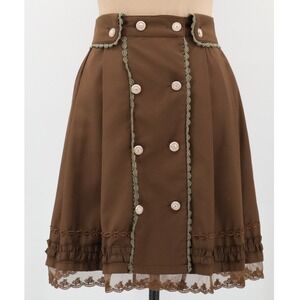 Axes Femme Military Lolita Mini Skirt Pleated Lace Trim Brown US Size Small
